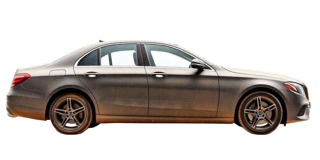 Mercedes Executive before washing, covered in road grime