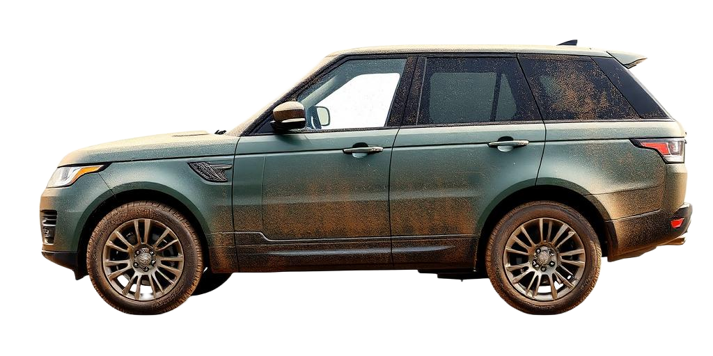 Range Rover before washing, covered in road grime
